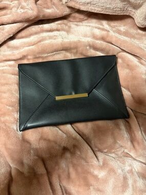 Boohoo Black Envelope Clutch with Gold Bar Accent